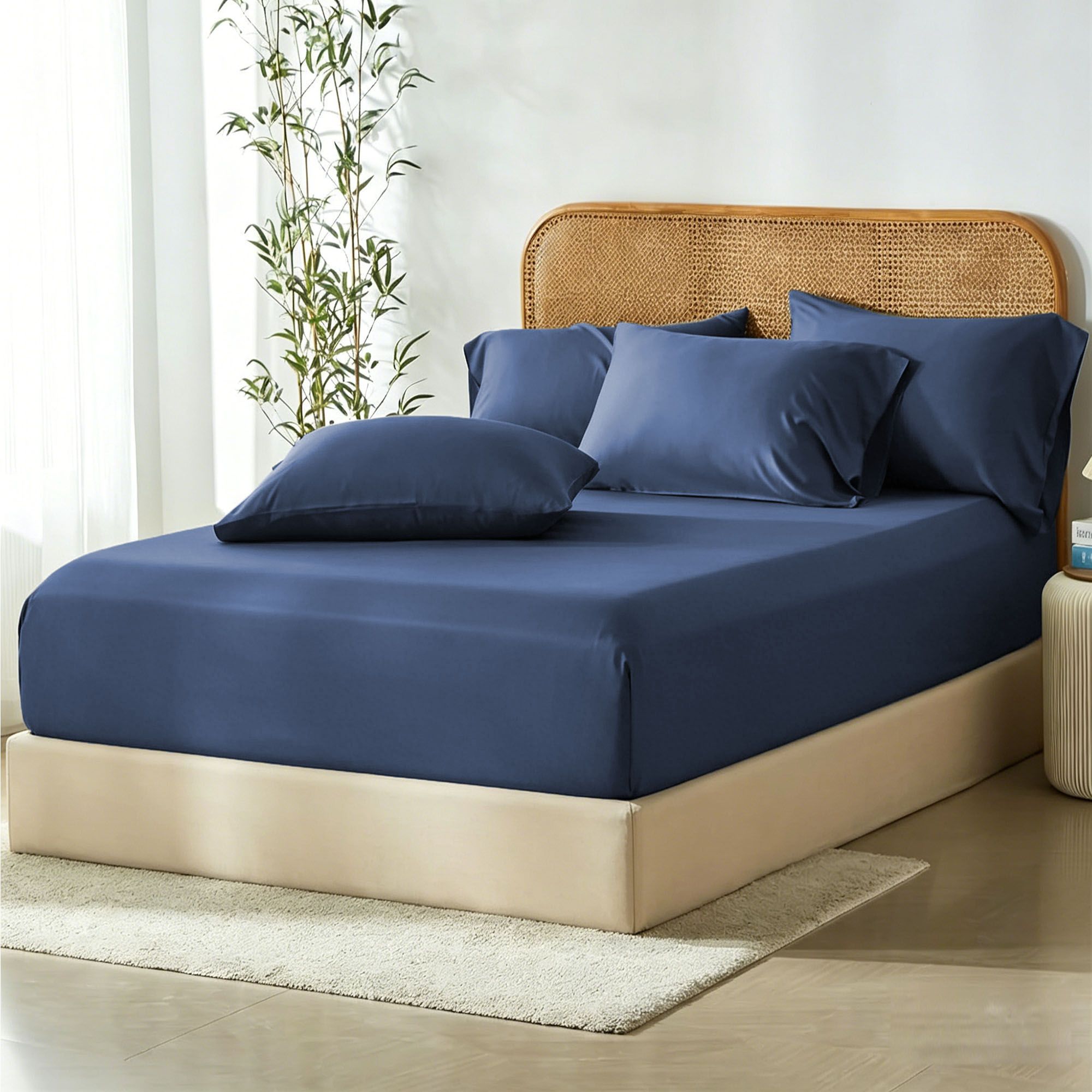 3 Piece Hotel Bamboo Cooling Fitted Sheet Set & Pillowcase -Ultra Soft 2000TC