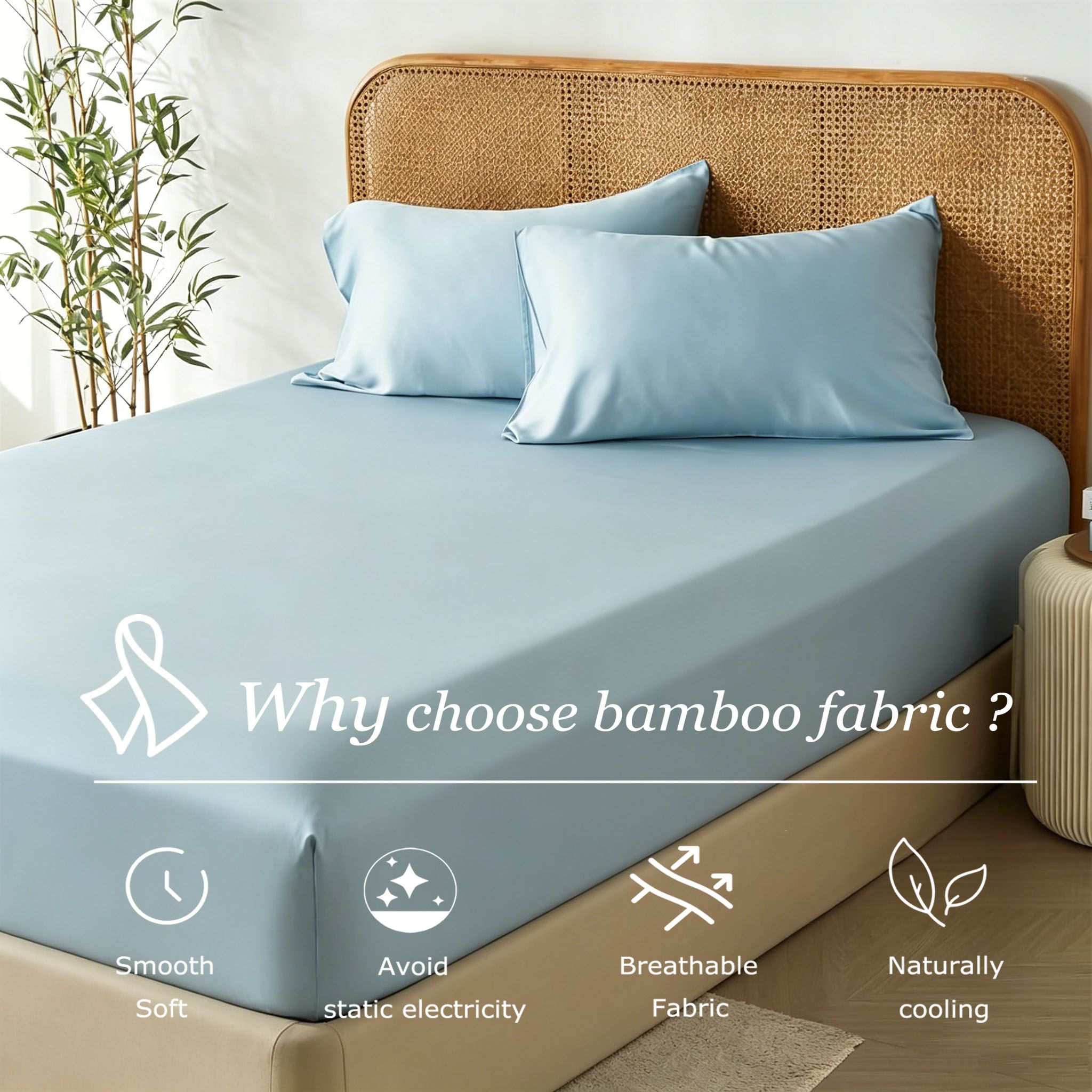 3 Piece Hotel Bamboo Cooling Fitted Sheet Set & Pillowcase -Ultra Soft 2000TC view 3