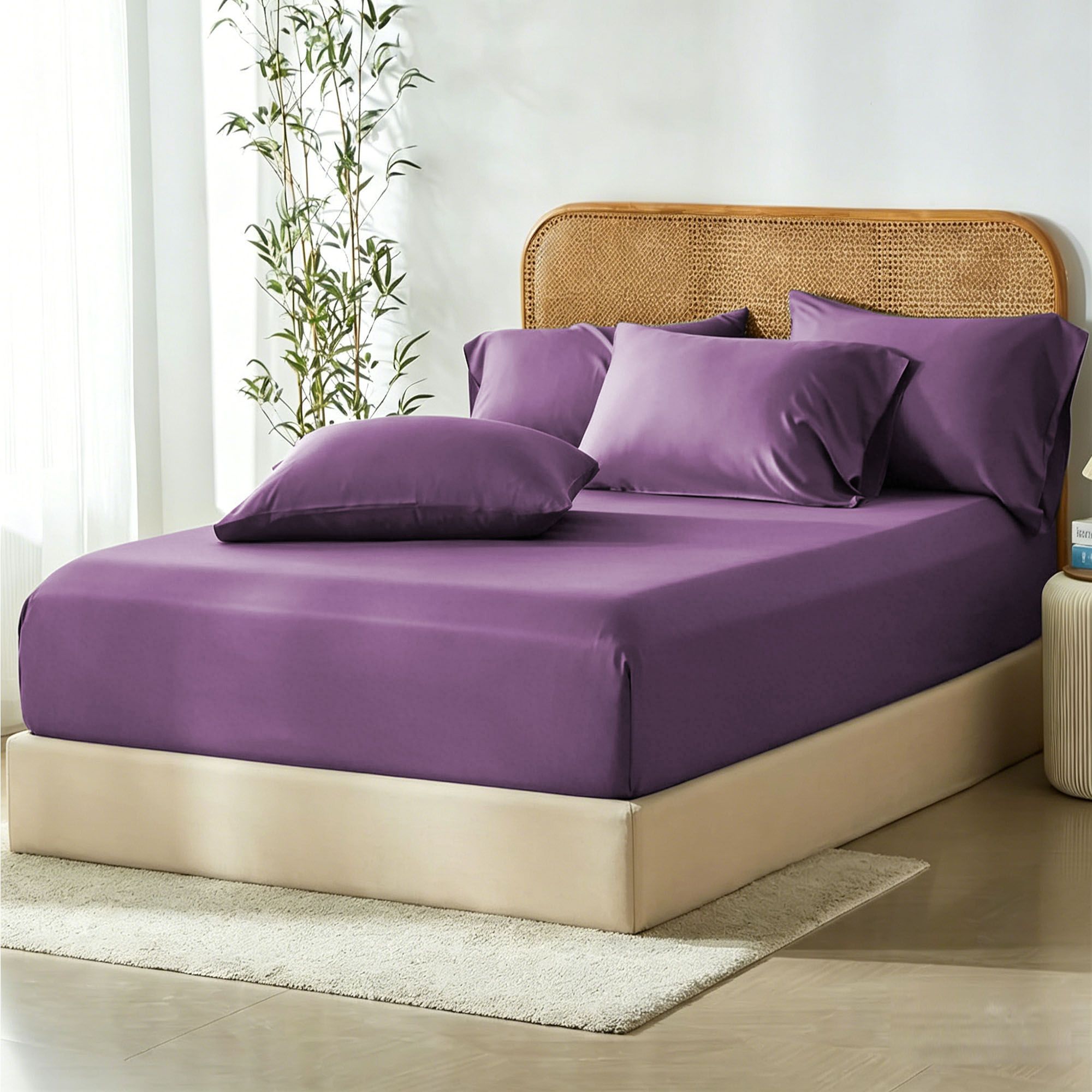 3 Piece Hotel Bamboo Cooling Fitted Sheet Set & Pillowcase -Ultra Soft 2000TC