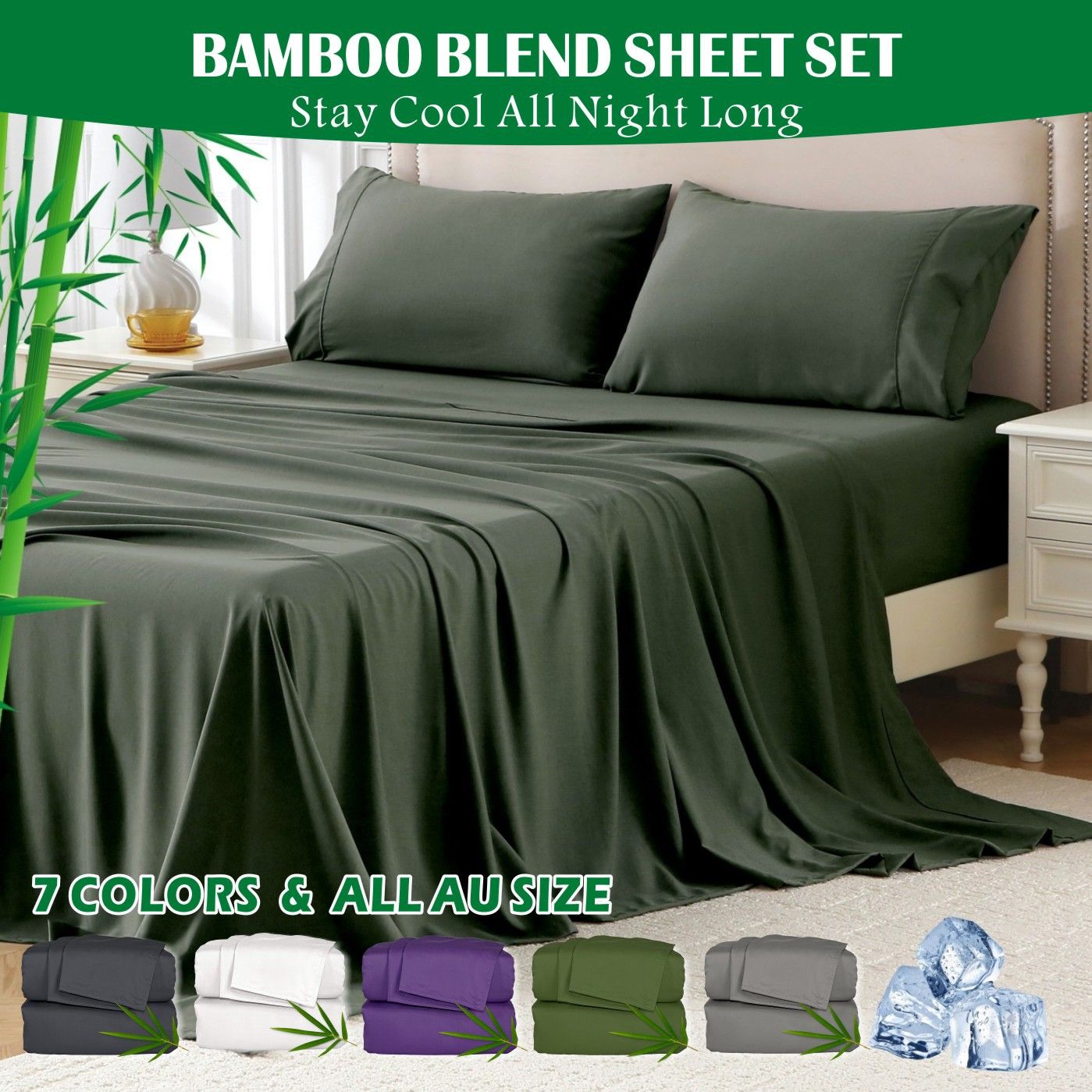 4 Piece Hotel Bamboo Cooling Sheet Set -Ultra Soft 2000TC Breathable Bed