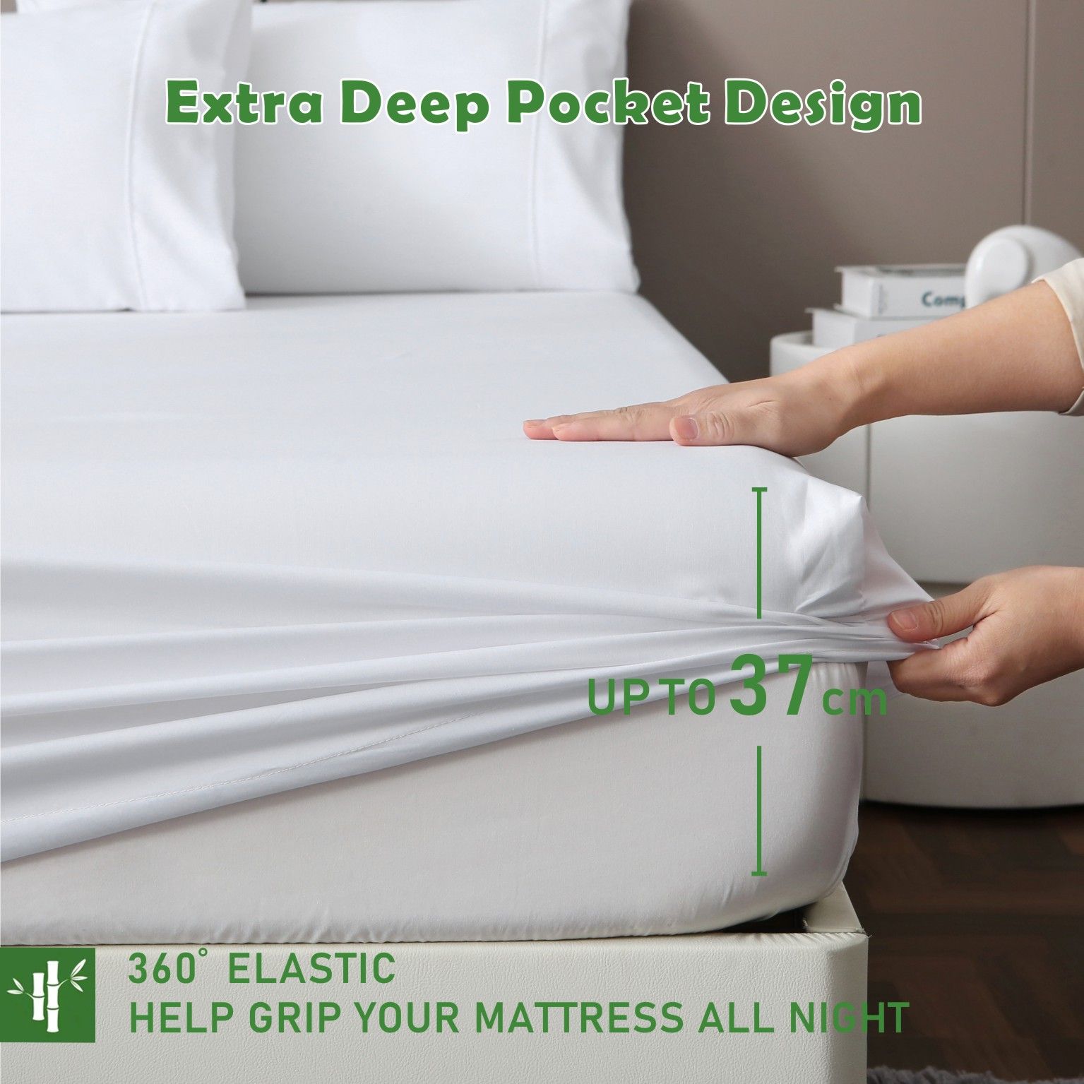 2 Piece Hotel Bamboo Cooling Fitted Sheet Set & Pillowcase -Ultra Soft 2000TC view 2