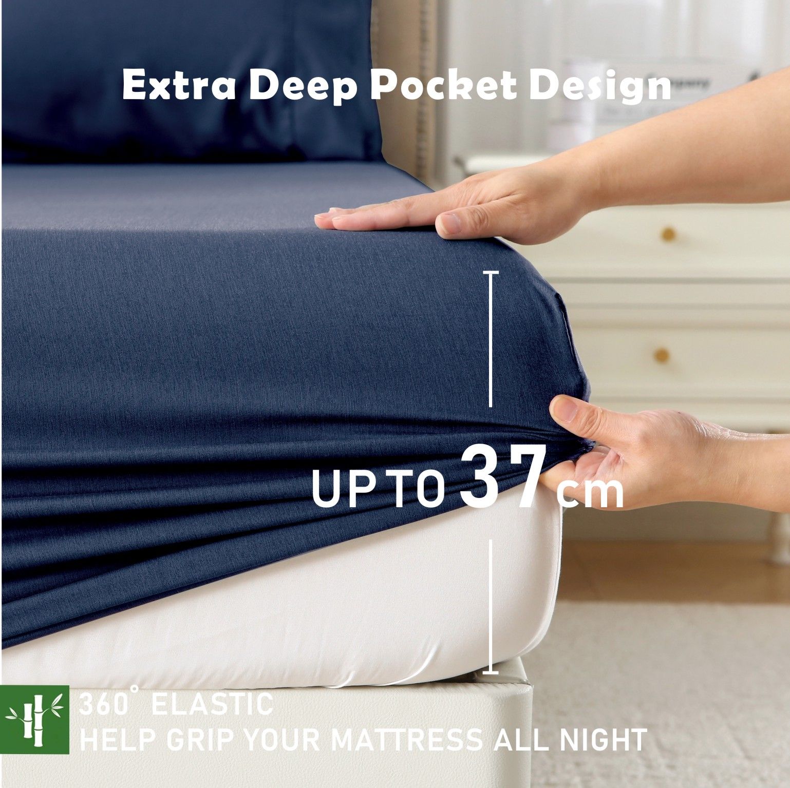 2 Piece Hotel Bamboo Cooling Fitted Sheet Set & Pillowcase -Ultra Soft 2000TC view 2
