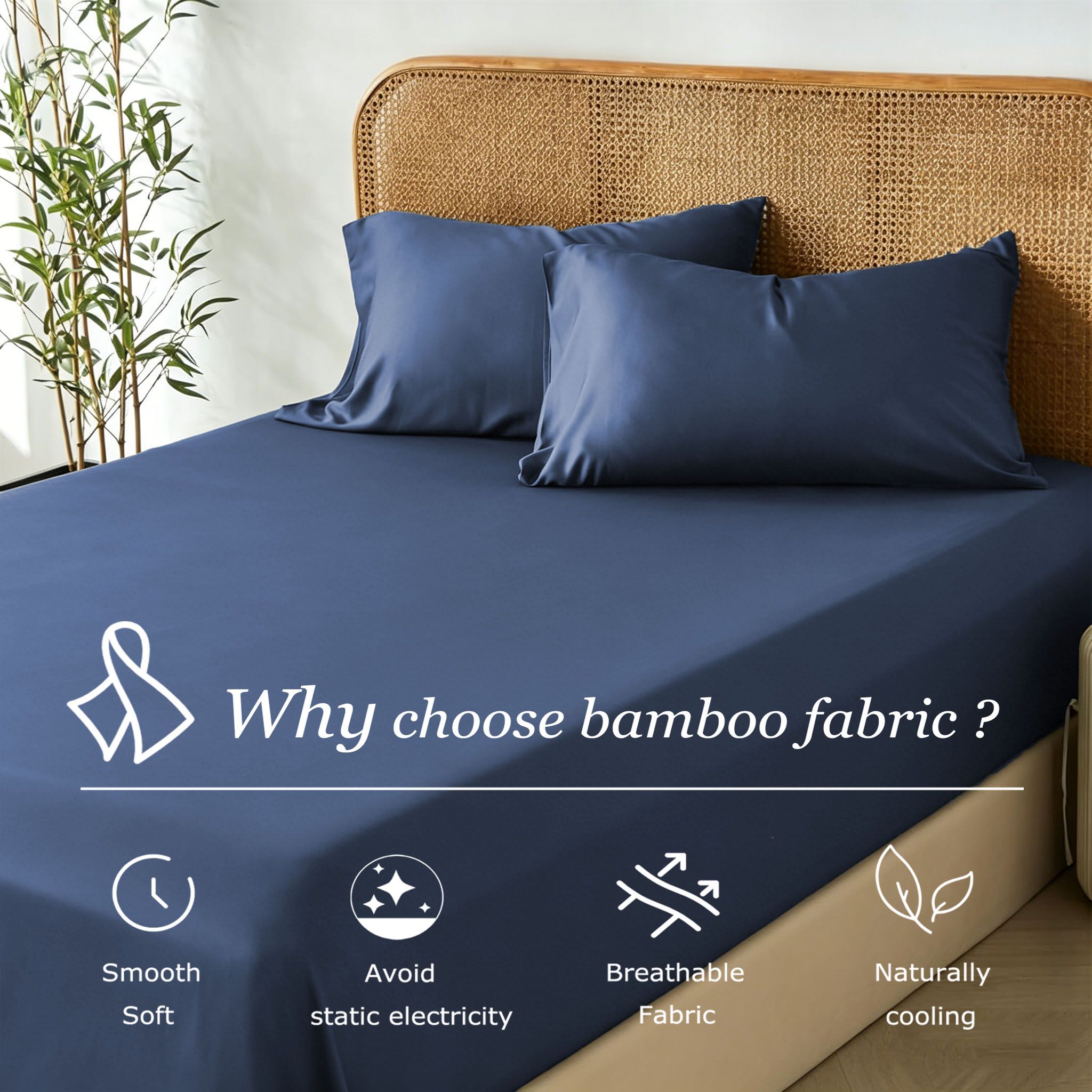 2 Piece Hotel Bamboo Cooling Fitted Sheet Set & Pillowcase -Ultra Soft 2000TC view 3