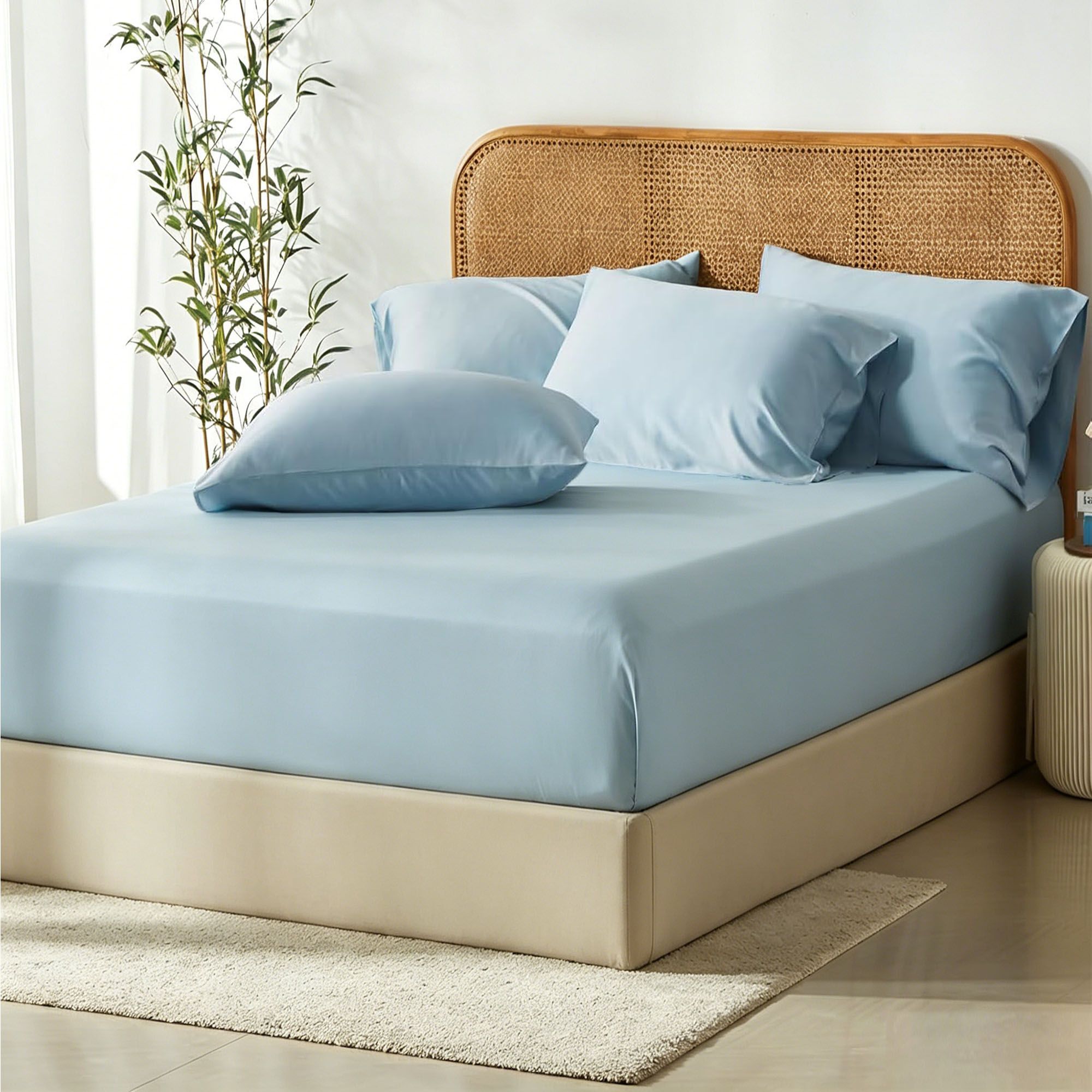 2 Piece Hotel Bamboo Cooling Fitted Sheet Set & Pillowcase -Ultra Soft 2000TC