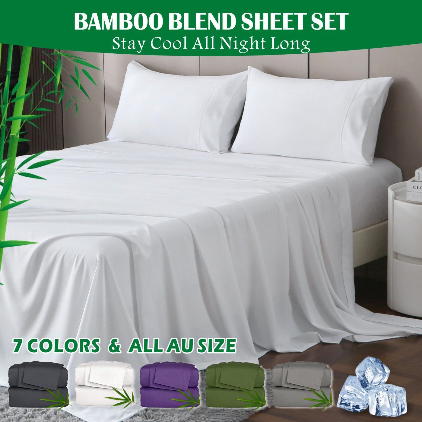3 Piece Hotel Bamboo Cooling Sheet Set -Ultra Soft 2000TC Breathable Bed