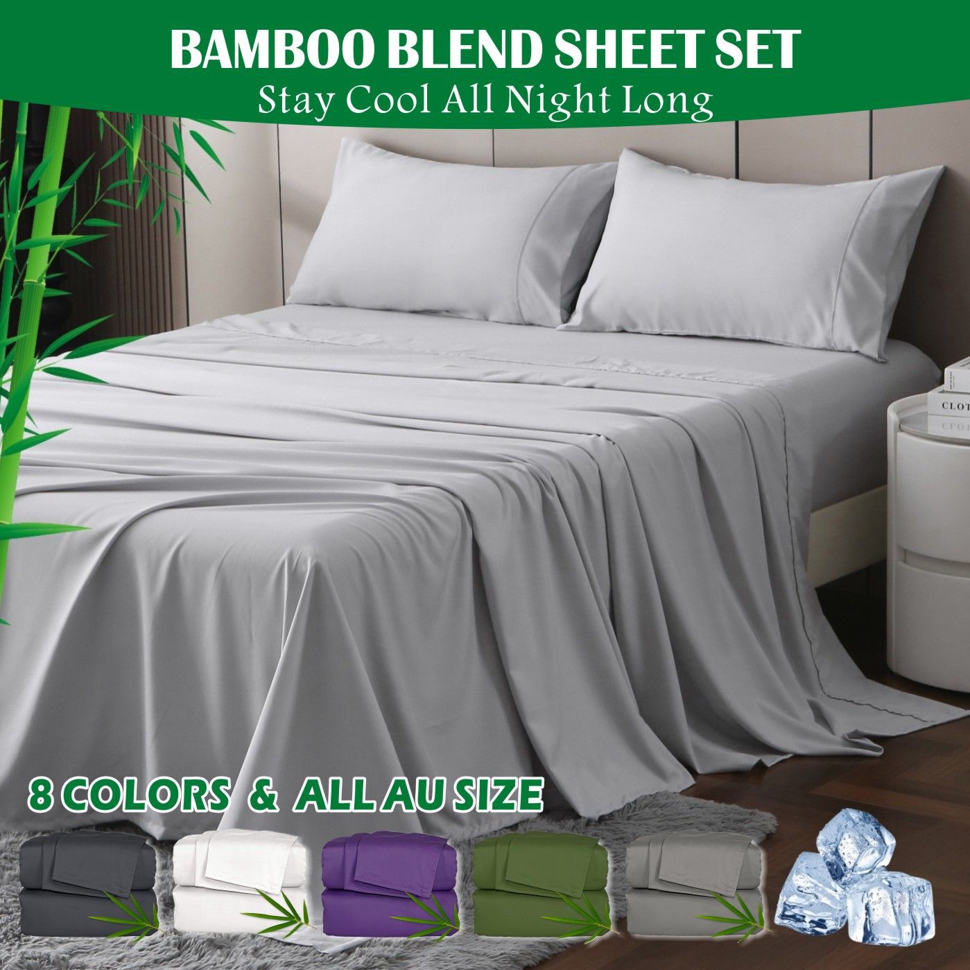 3 Piece Hotel Bamboo Cooling Sheet Set -Ultra Soft 2000TC Breathable Bed