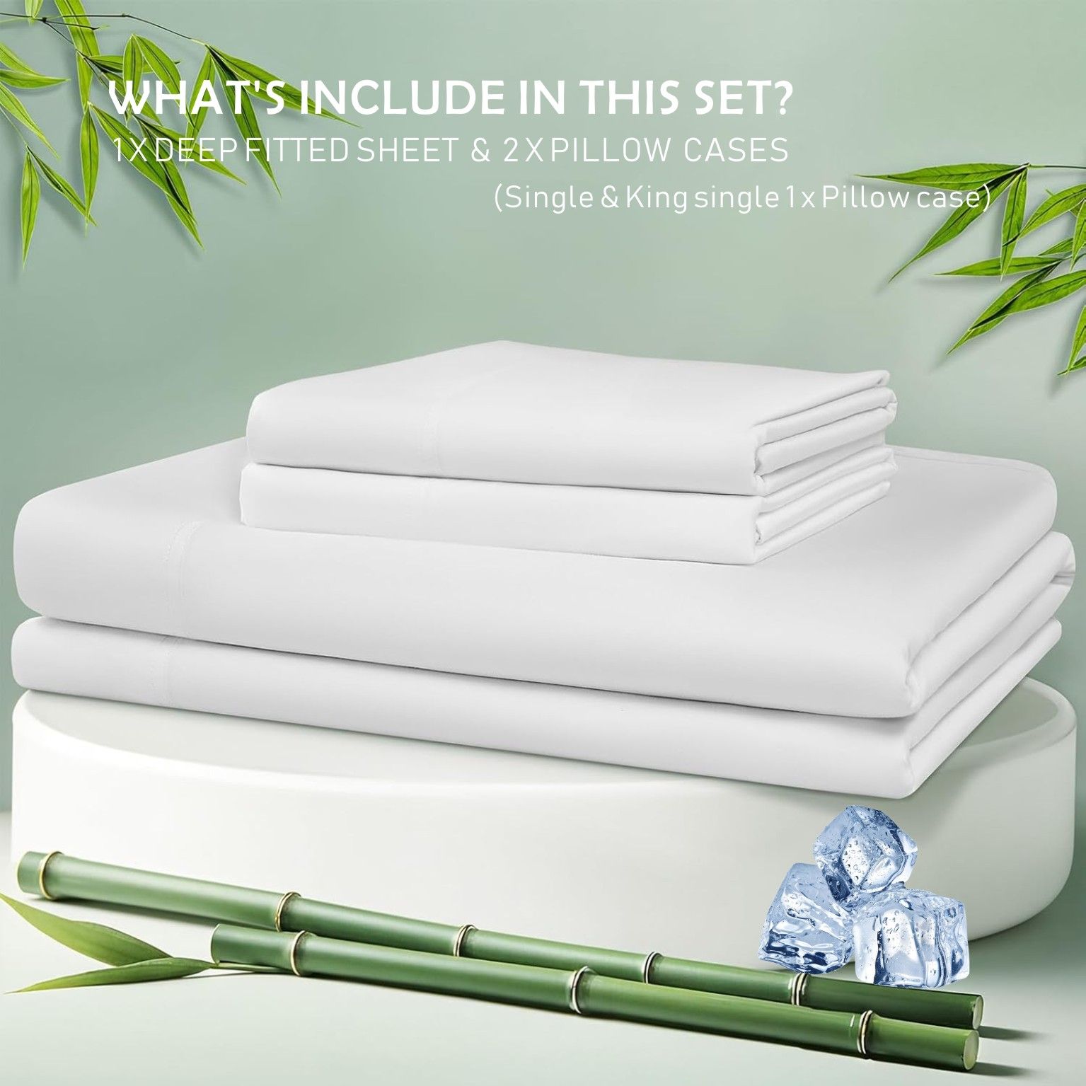 3 Piece Hotel Bamboo Cooling Fitted Sheet Set & Pillowcase -Ultra Soft 2000TC view 6