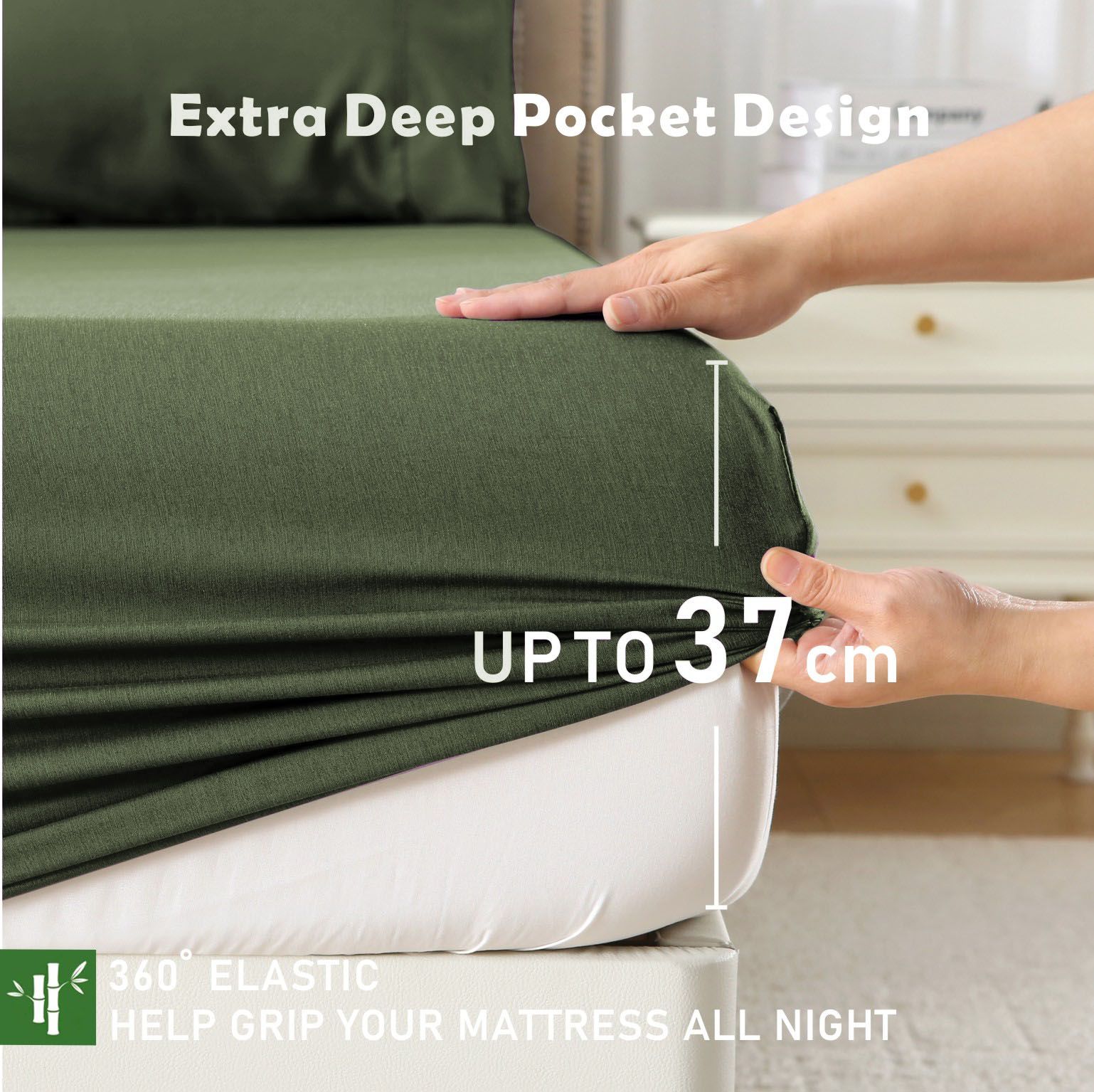 3 Piece Hotel Bamboo Cooling Fitted Sheet Set & Pillowcase -Ultra Soft 2000TC view 5