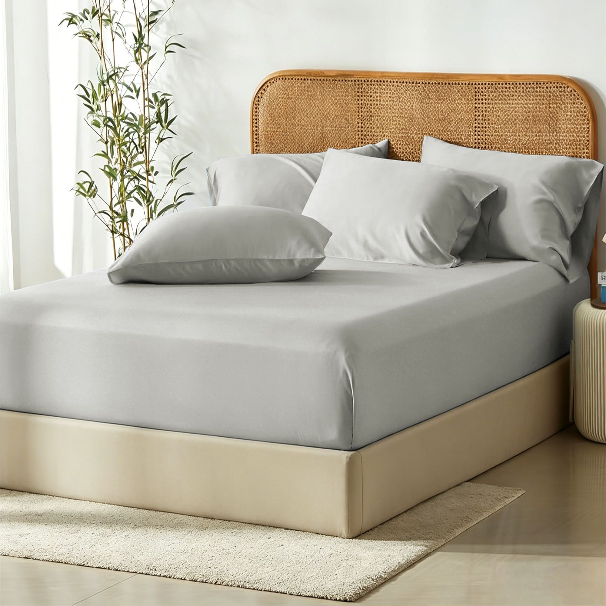 3 Piece Hotel Bamboo Cooling Fitted Sheet Set & Pillowcase -Ultra Soft 2000TC