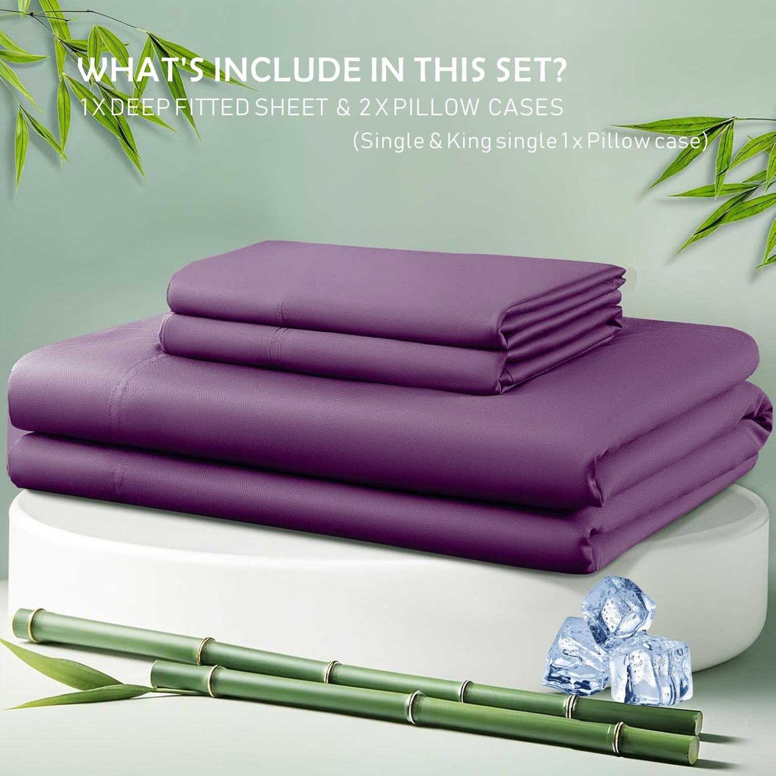 3 Piece Hotel Bamboo Cooling Fitted Sheet Set & Pillowcase -Ultra Soft 2000TC view 6