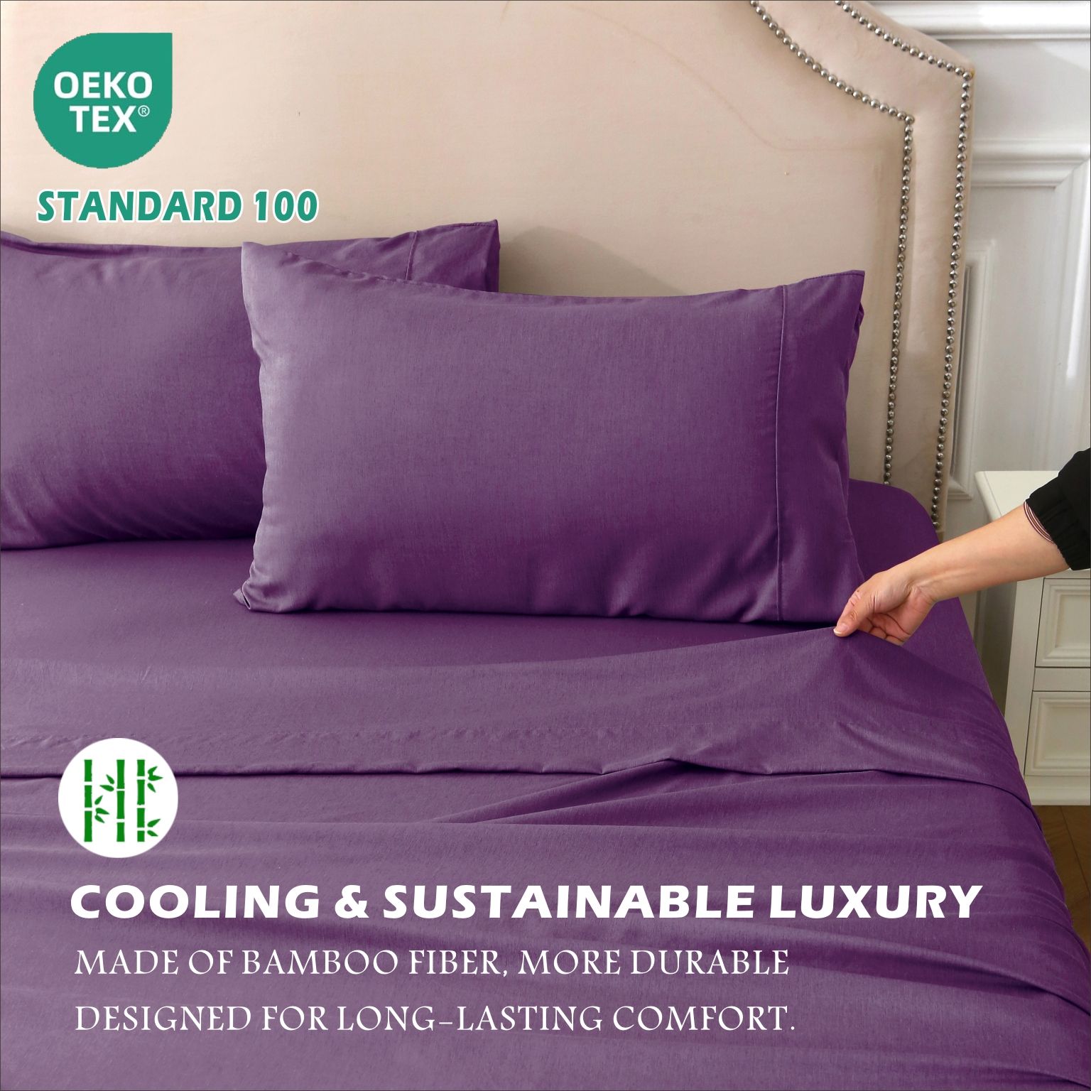 4 Piece Hotel Bamboo Cooling Sheet Set -Ultra Soft 2000TC Breathable Bed view 6