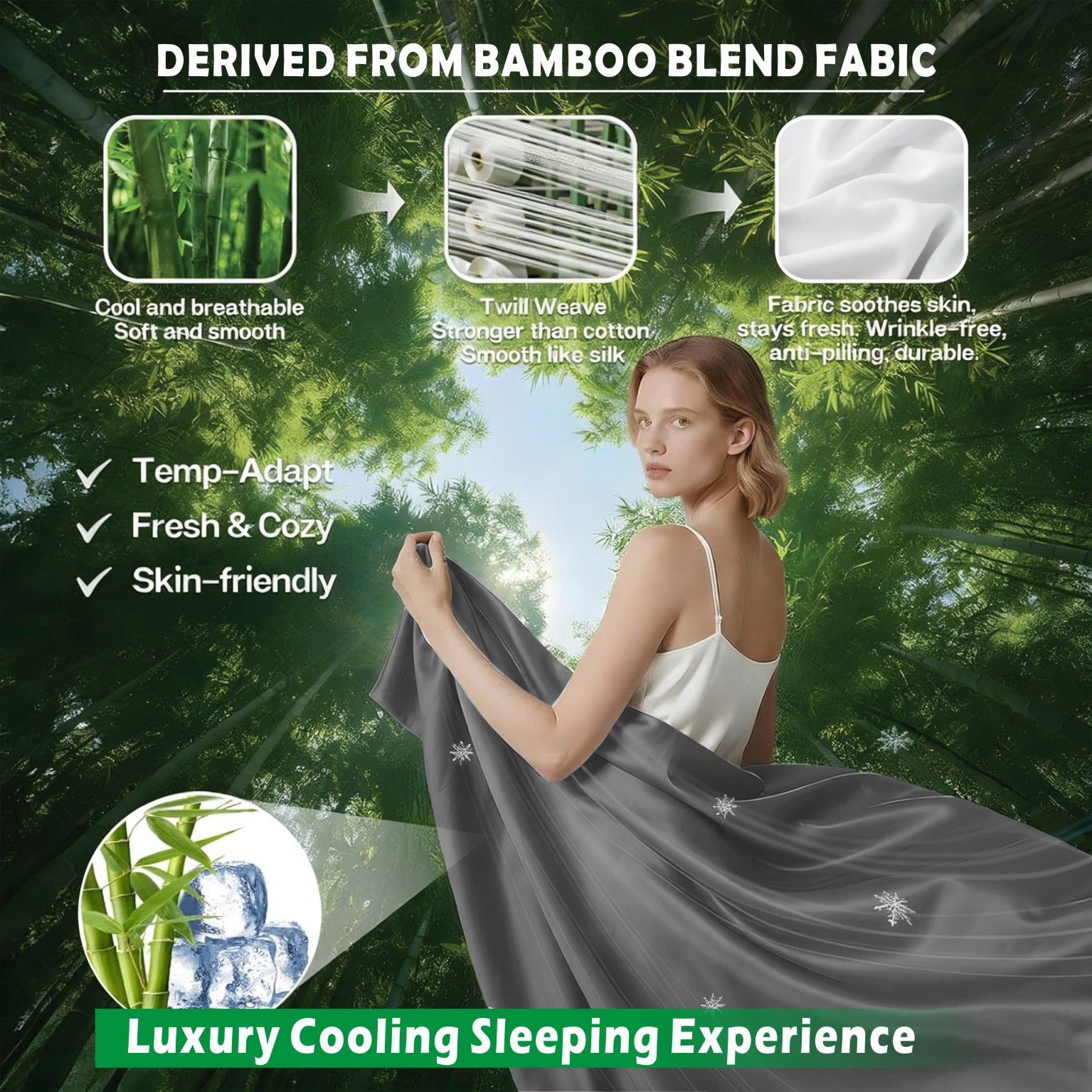 3 Piece Hotel Bamboo Cooling Sheet Set -Ultra Soft 2000TC Breathable Bed view 3