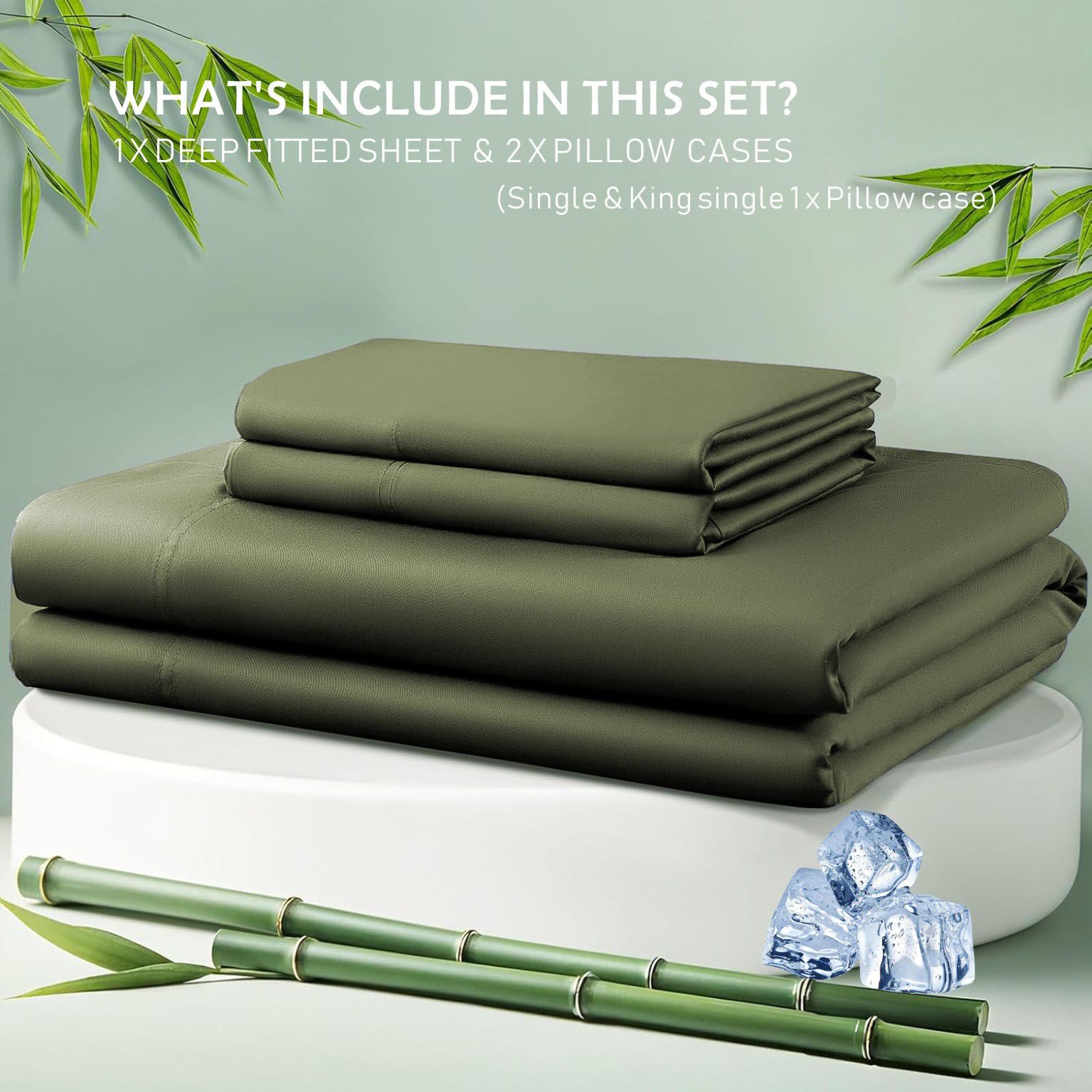 3 Piece Hotel Bamboo Cooling Fitted Sheet Set & Pillowcase -Ultra Soft 2000TC view 4