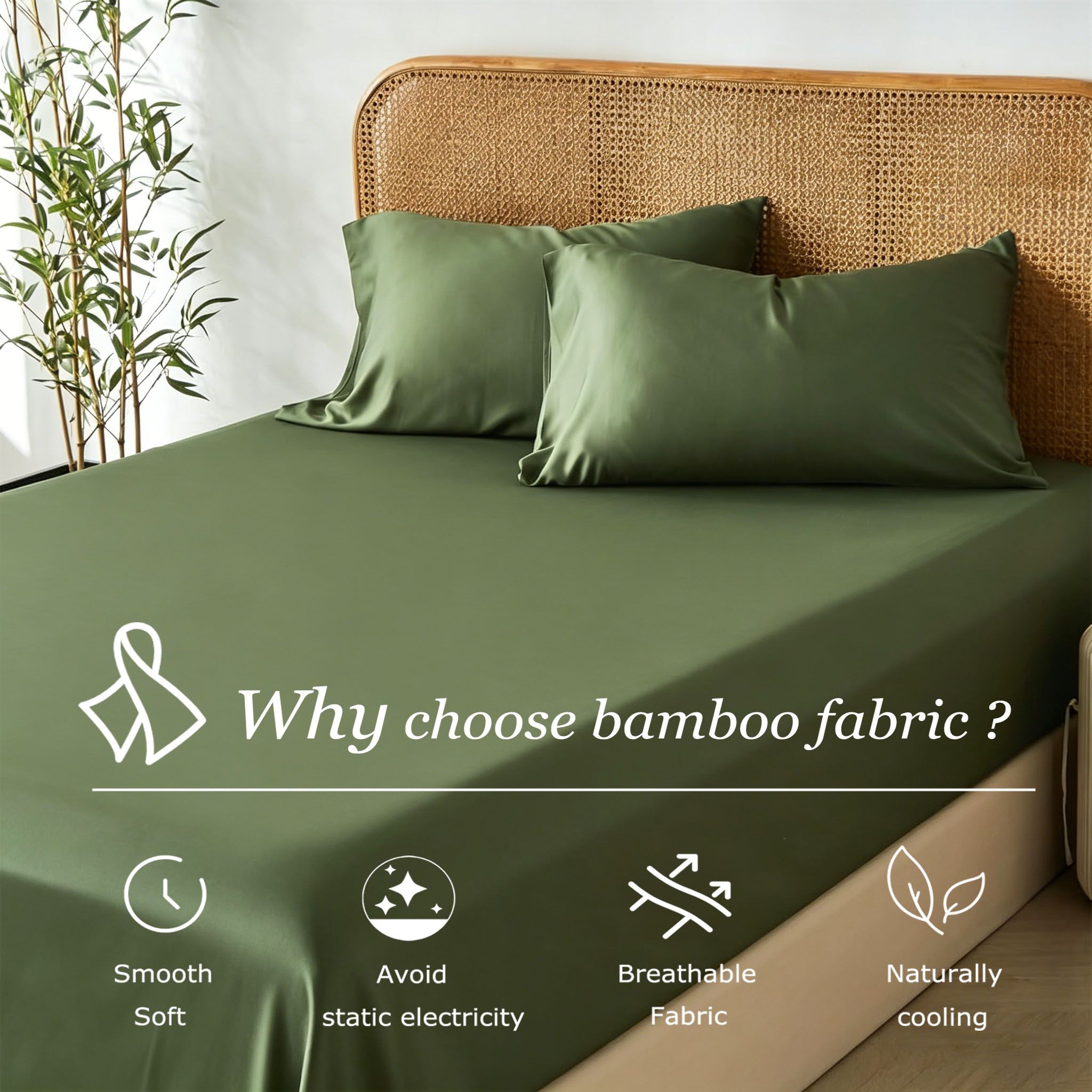 3 Piece Hotel Bamboo Cooling Fitted Sheet Set & Pillowcase -Ultra Soft 2000TC view 6