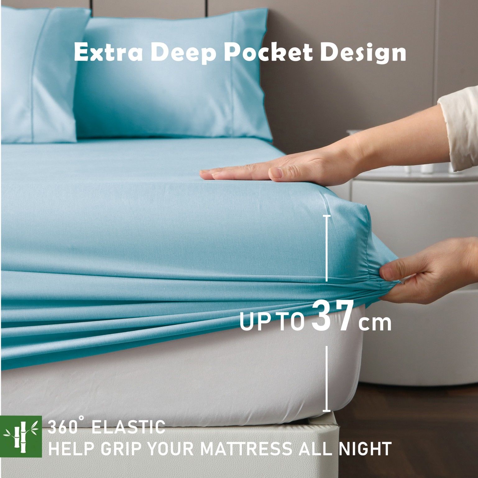 3 Piece Hotel Bamboo Cooling Fitted Sheet Set & Pillowcase -Ultra Soft 2000TC view 2