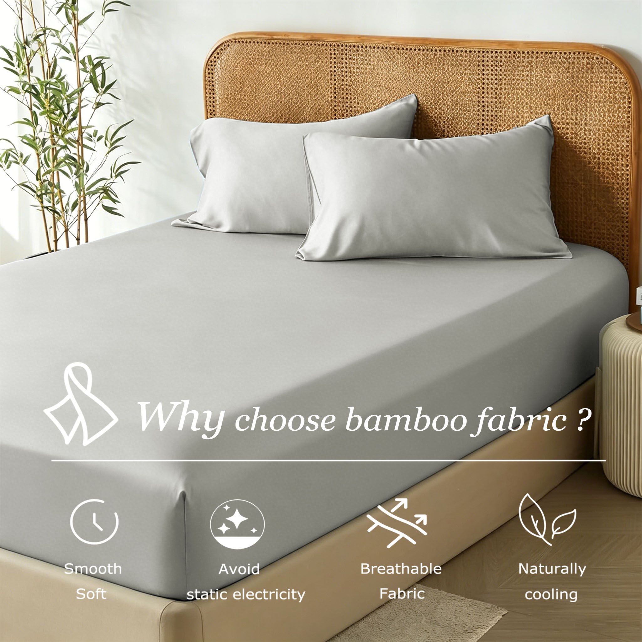 3 Piece Hotel Bamboo Cooling Fitted Sheet Set & Pillowcase -Ultra Soft 2000TC view 2