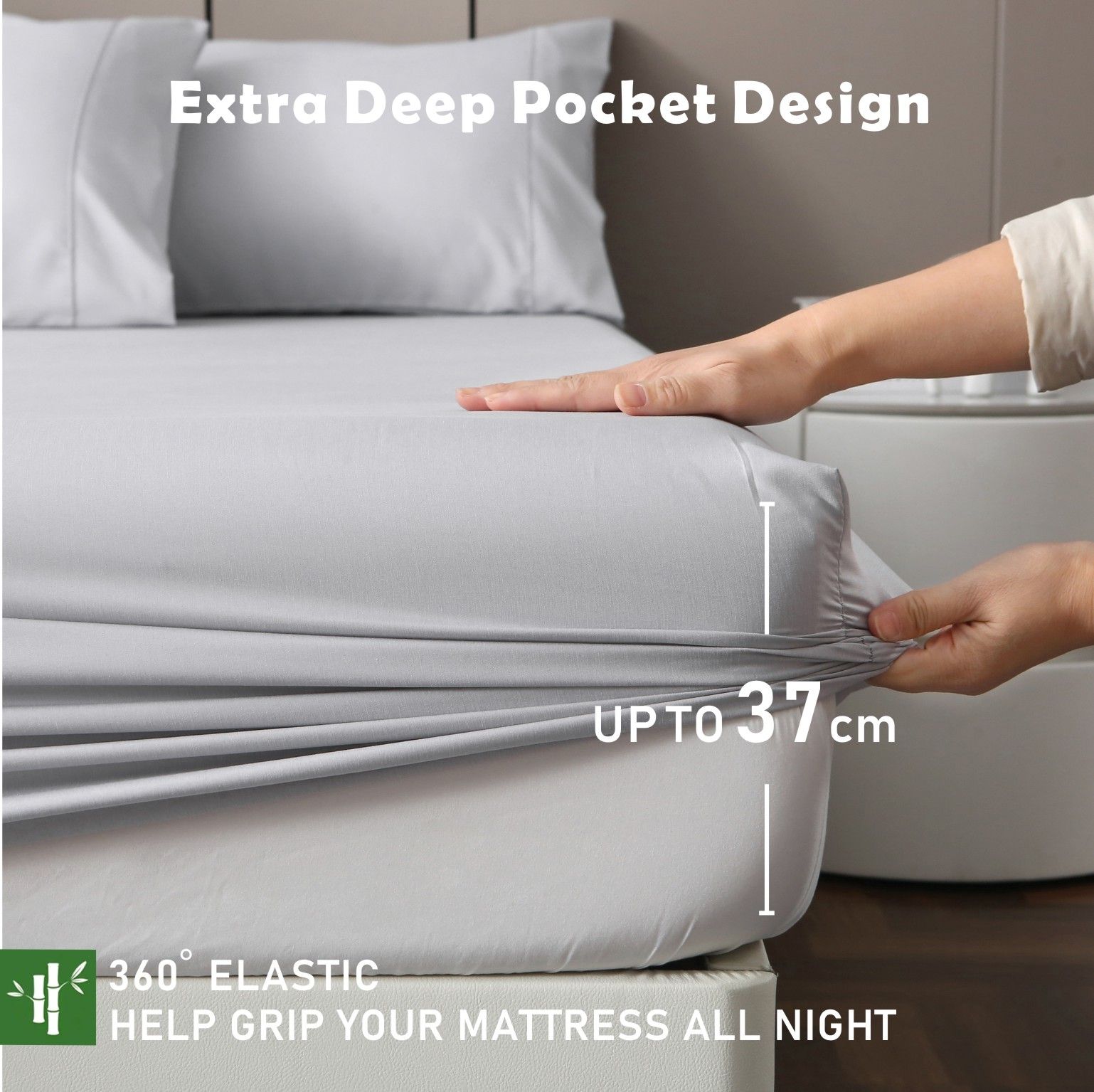 3 Piece Hotel Bamboo Cooling Fitted Sheet Set & Pillowcase -Ultra Soft 2000TC view 3