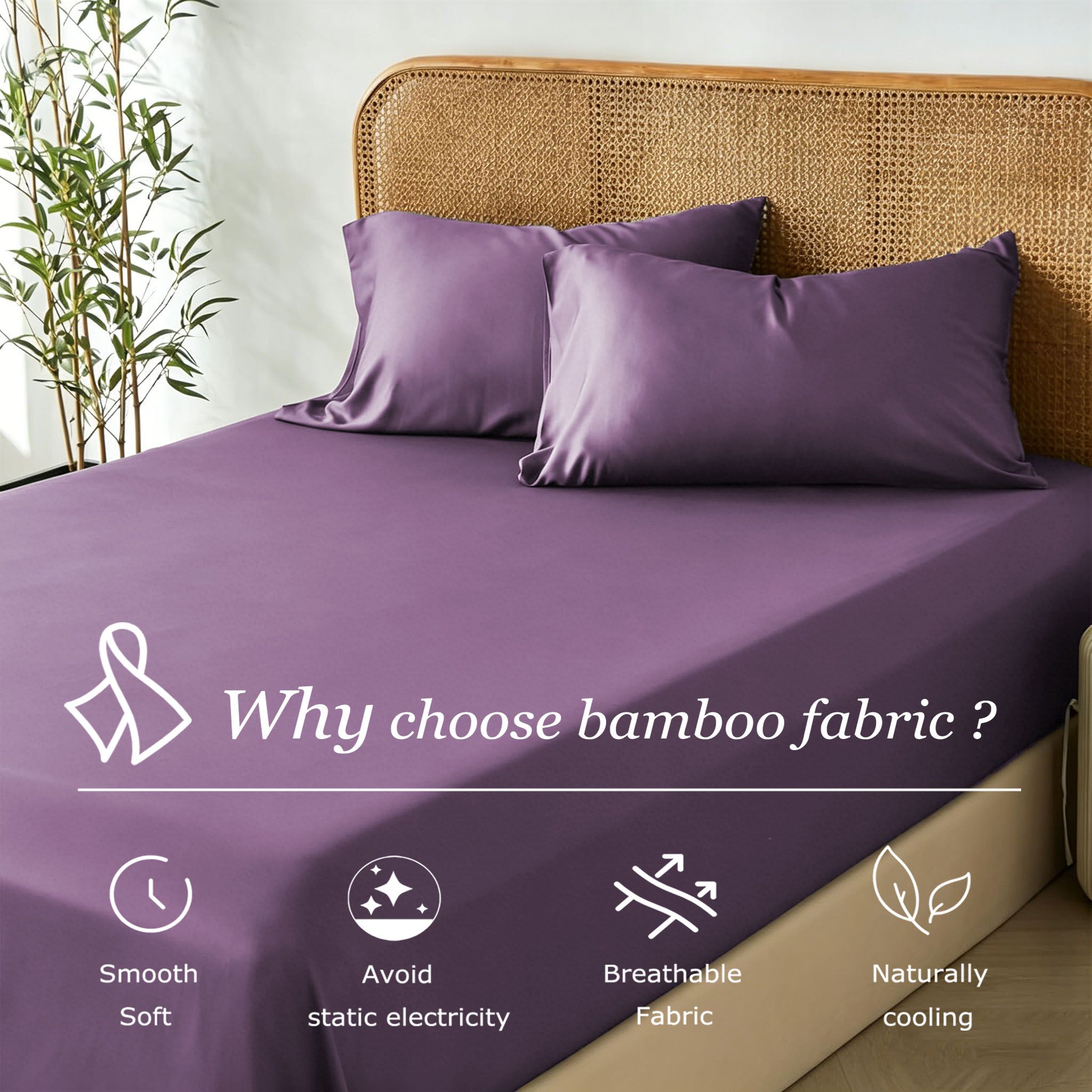 3 Piece Hotel Bamboo Cooling Fitted Sheet Set & Pillowcase -Ultra Soft 2000TC view 2