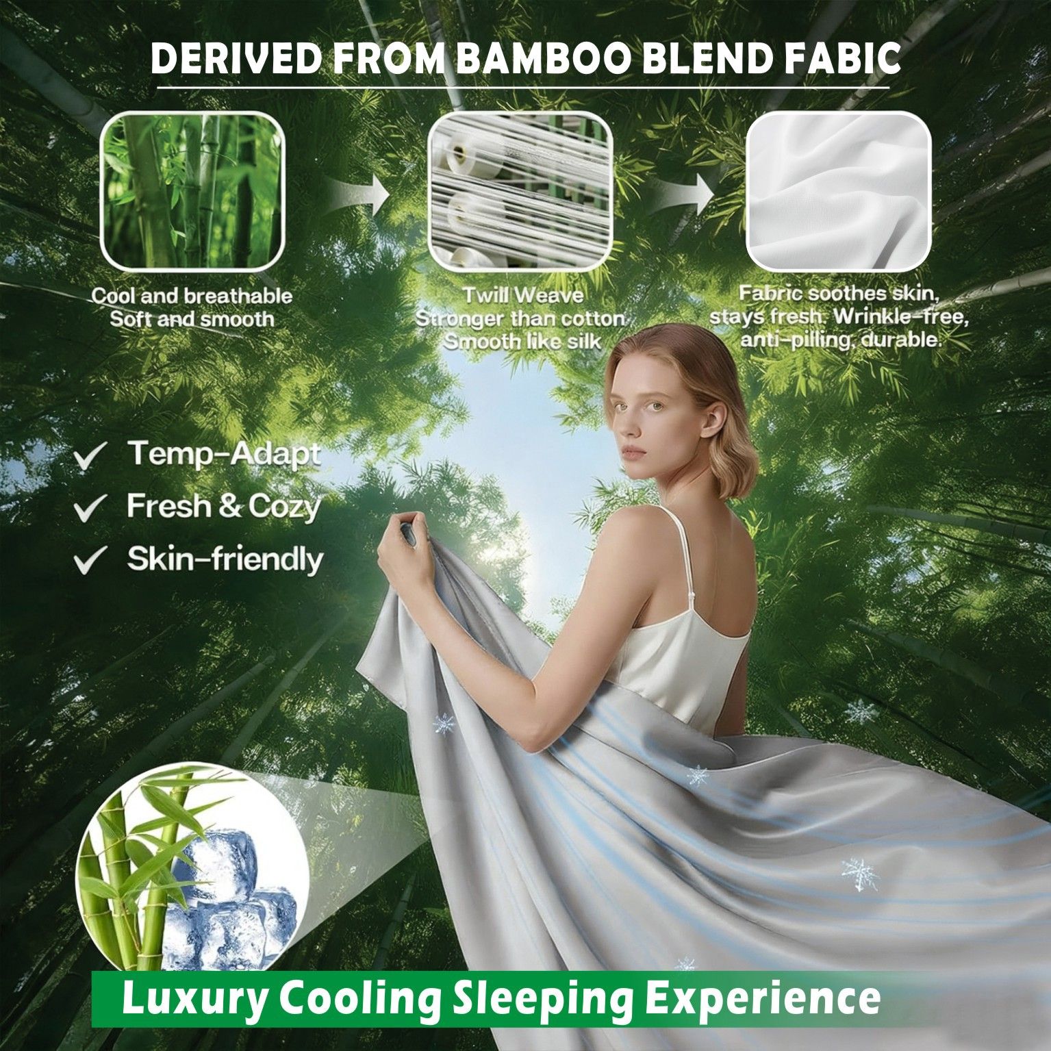 4 Piece Hotel Bamboo Cooling Sheet Set -Ultra Soft 2000TC Breathable Bed view 3