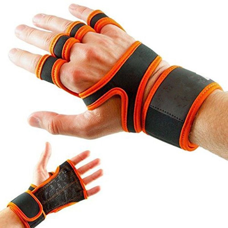 Leather Silicone Wrist Bracer for Weightlifting Climbing Orange-S