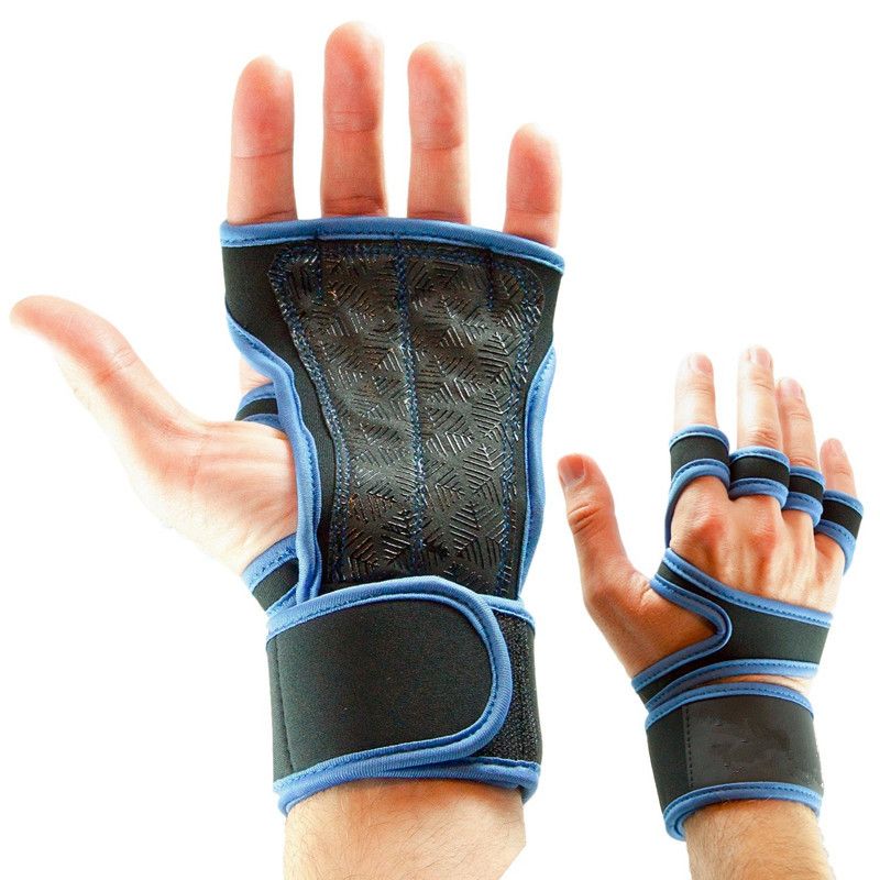 Leather Silicone Wrist Bracer for Weightlifting Climbing Blue-XL