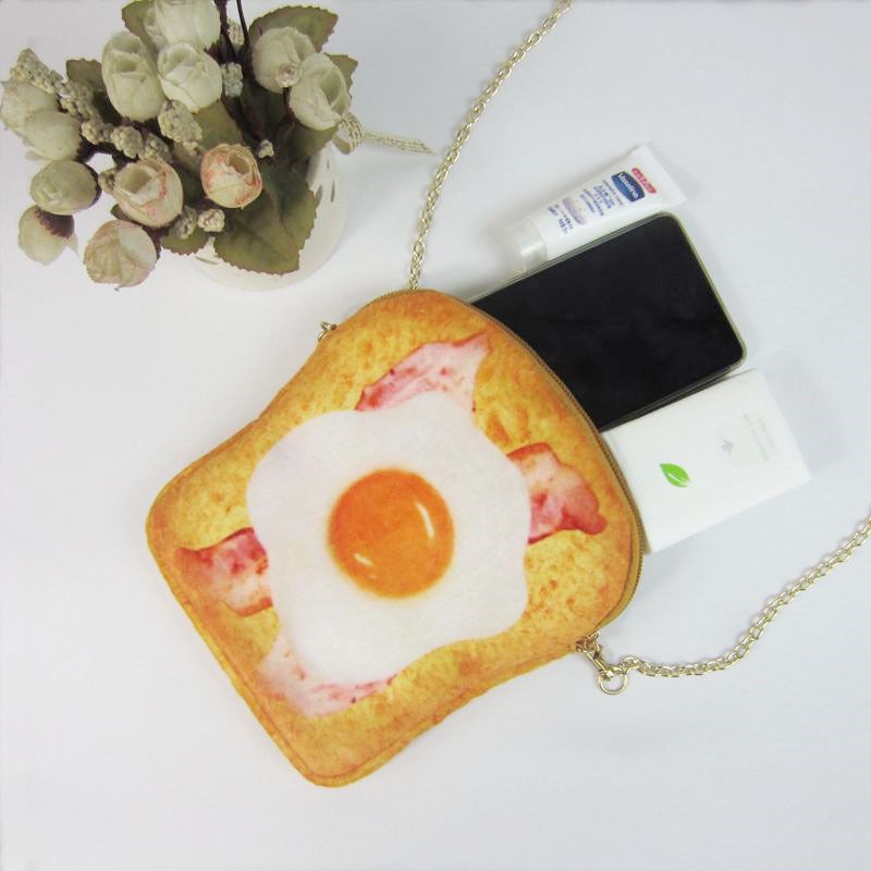 Plush Mini Chain Bag Toast Design Phone Holder Chocolate roll toast packet view 4