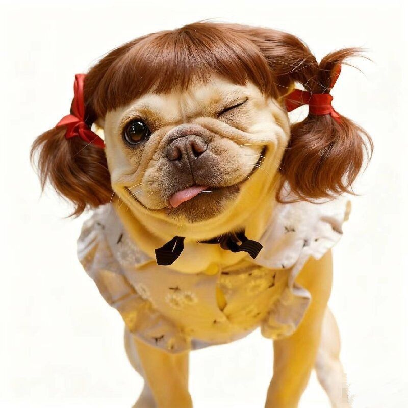 Pet Dog Wig Gold Braided Style Beautiful Si Ni Dark brown view 2