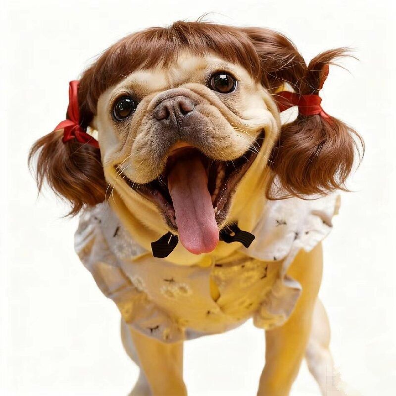 Pet Dog Wig Gold Braided Style Beautiful Si Ni Dark brown view 5