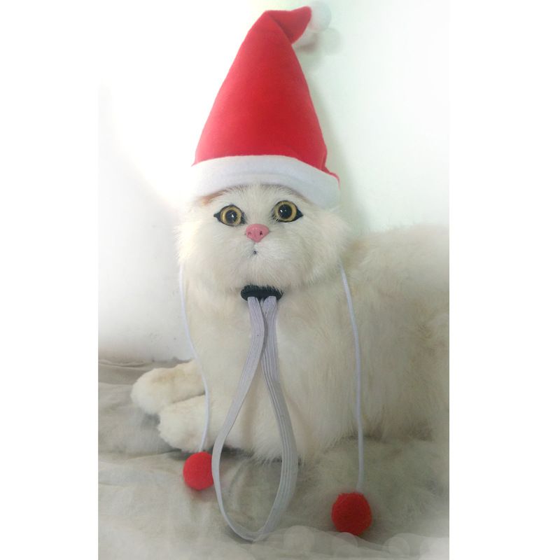 Pet Dog Cat Christmas Wig Hat Striped Cloth Hanging white ball view 4