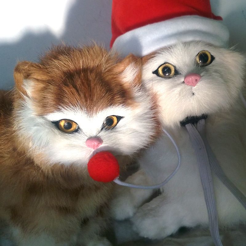 Pet Dog Cat Christmas Wig Hat Striped Cloth Hanging white ball view 6