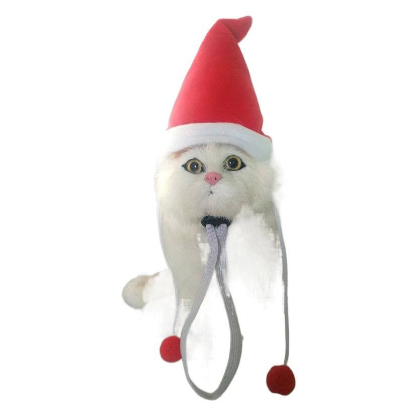 Pet Dog Cat Christmas Wig Hat Striped Cloth Hanging red ball view 2