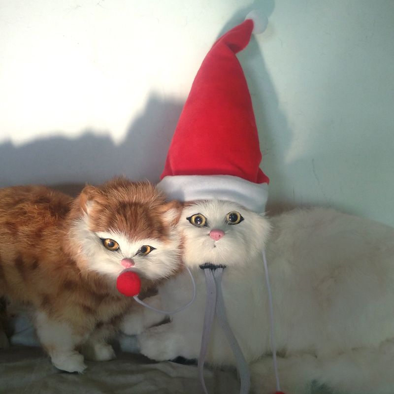 Pet Dog Cat Christmas Wig Hat Striped Cloth Hanging red ball view 5