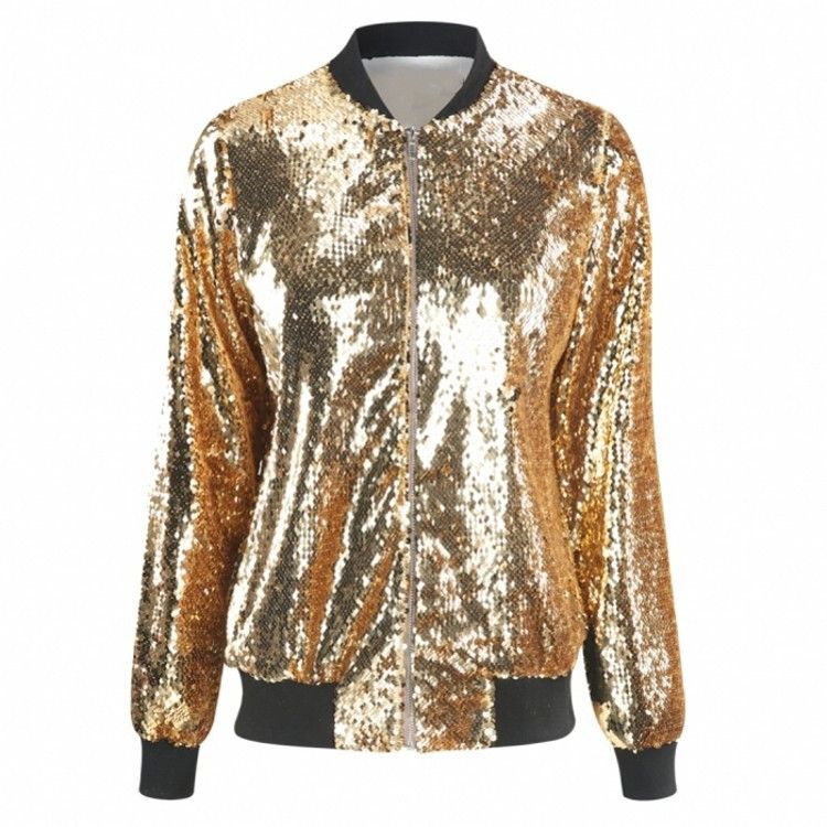 Women Sequin Baseball Jacket HANCY Loose Polyester Peacock Green XXL view 6