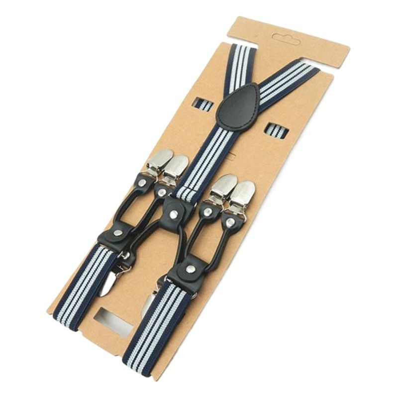 Unisex Y Shaped Suspenders 6 Clips 2.5cm Polyester Gray background with white view 2