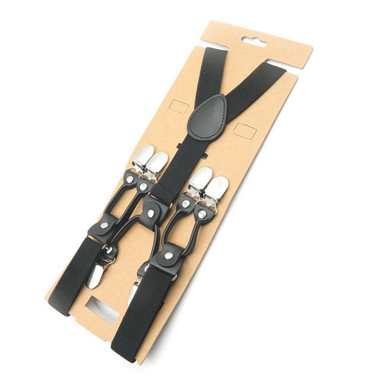 Unisex Y Shaped Suspenders 6 Clips 2.5cm Polyester Gray background with white view 3