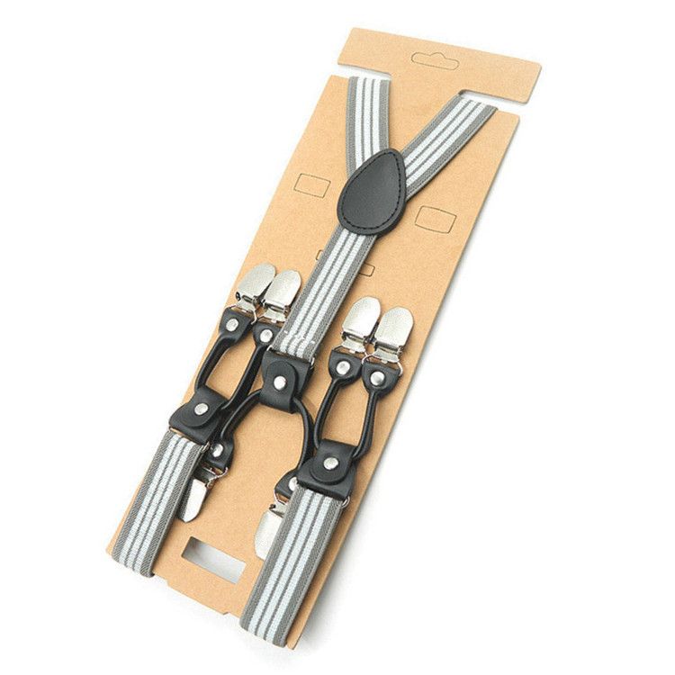 Unisex Y Shaped Suspenders 6 Clips 2.5cm Polyester Gray background with white view 4