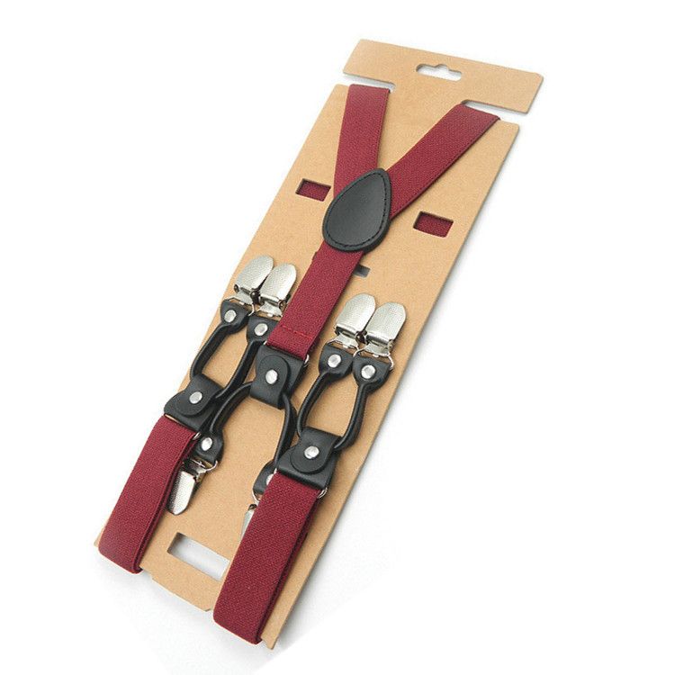 Unisex Y Shaped Suspenders 6 Clips 2.5cm Polyester Gray background with white view 5
