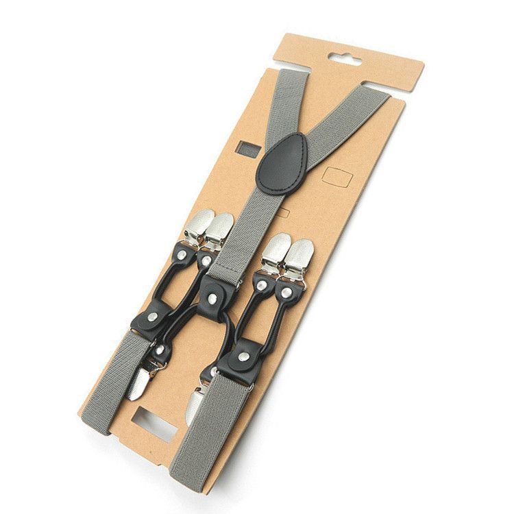Unisex Y Shaped Suspenders 6 Clips 2.5cm Polyester Gray background with white view 6
