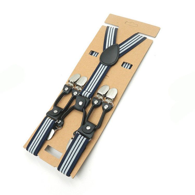 Unisex Y Shaped Suspenders 6 Clips 2.5cm Polyester Gray background with white view 7