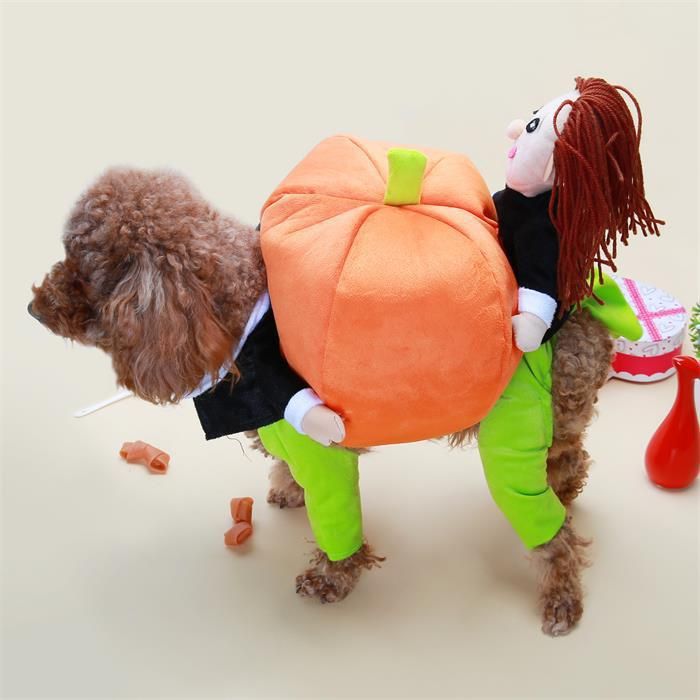 Pet Dog Costume 3D Pumpkin Transformation Cotton S 30 back length view 2