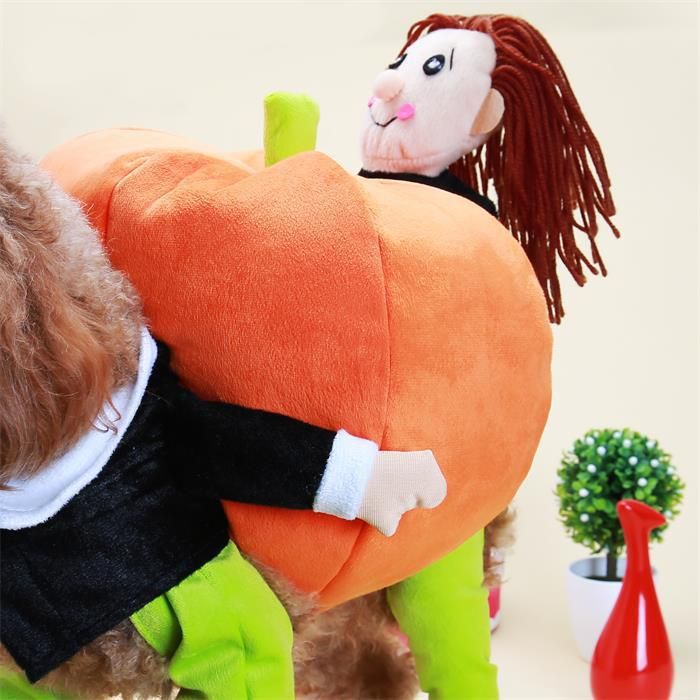 Pet Dog Costume 3D Pumpkin Transformation Cotton S 30 back length view 3