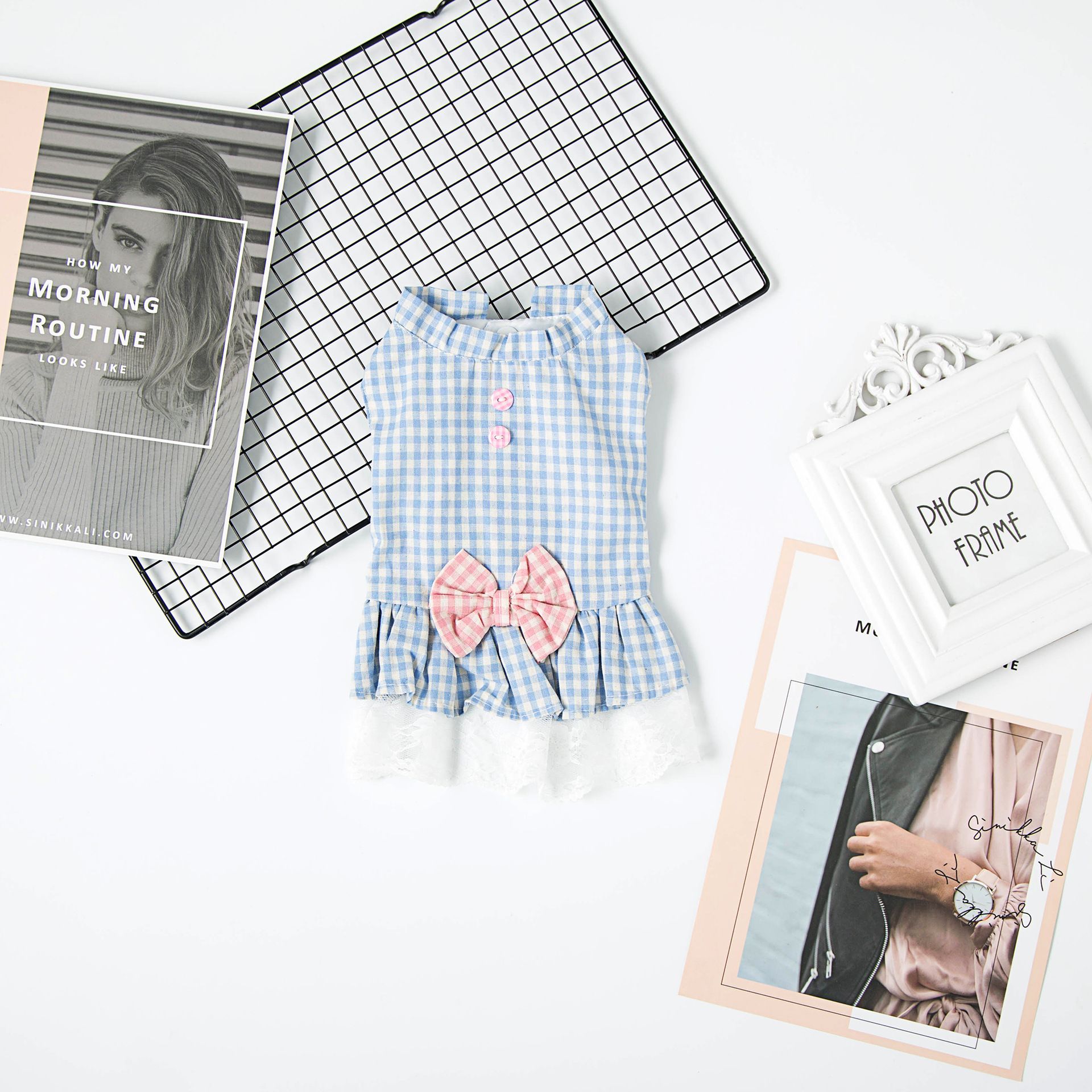 Pet Dog Princess Skirt Cloth Casual Style Plaid Skirt Pink L view 5