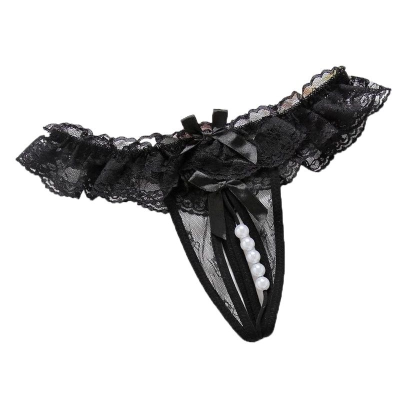 Mei Nell Women T Panties Lace Hollow Nylon Black All yards view 2
