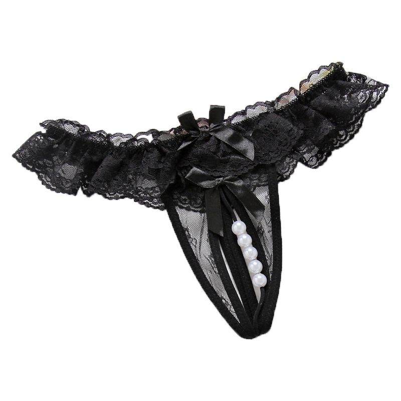 Mei Nell Women T Panties Lace Hollow Nylon Black All yards view 3