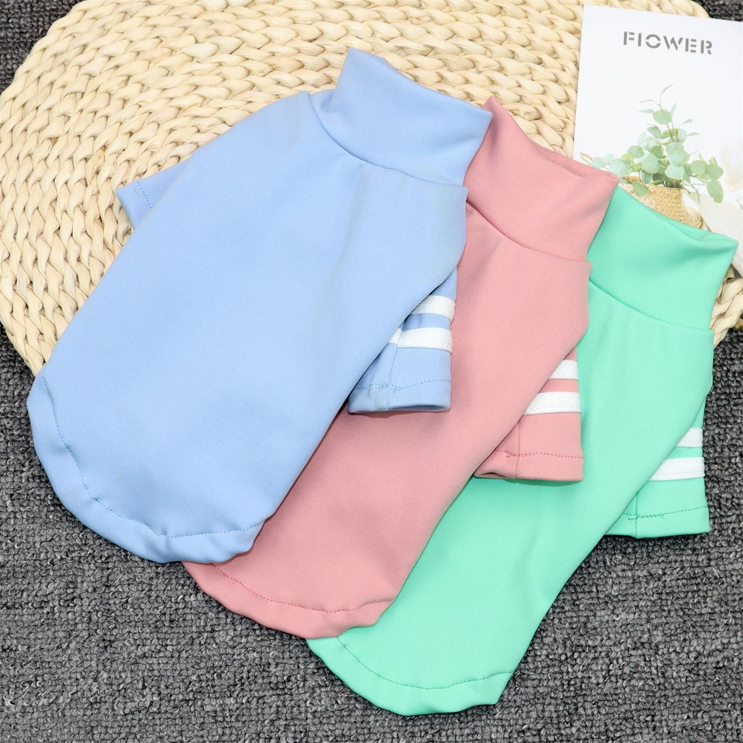 Dog Clothes Pet Clothing High Collar Base Shirt Two-bar bottoming shirt pink view 2