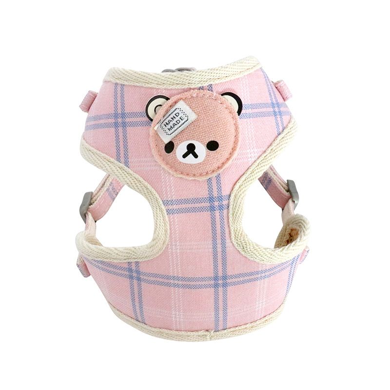 Zichen Dog Chest Strap with Snack Bag Plaid Pink 1.0 Plaid Cartoon Bear Net