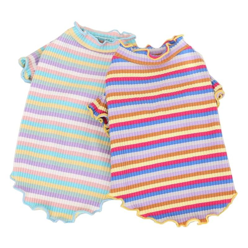 Cotton Knitted Pet Pullover Two Legs Clothes for Dogs Rainbow Strip XS view 2