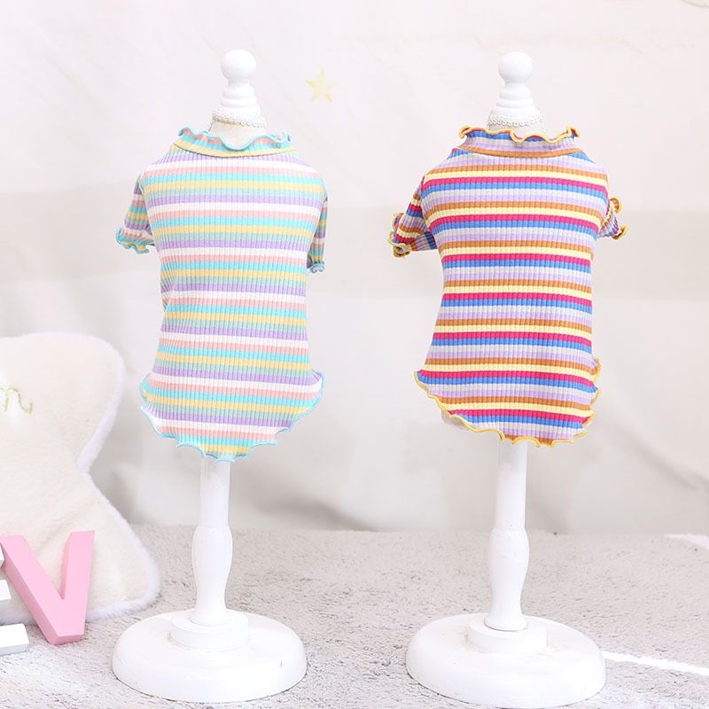 Cotton Knitted Pet Pullover Two Legs Clothes for Dogs Blue and purple strip S view 3