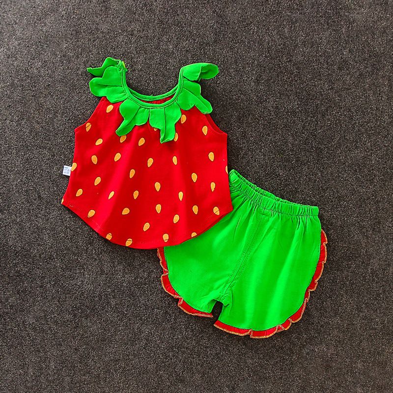 Baby Cotton Summer Trousers Set 2 Piece Unisex Pipa Strawberry Set 90cm