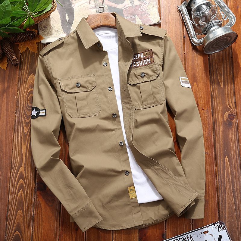 Jekop Men Long Sleeve Cotton Shirt Outdoor Workwear Army Green XXXL view 3